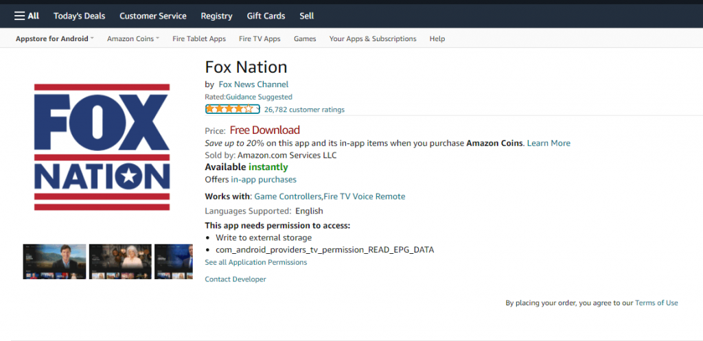 Téléchargez FOX Nation en utilisant le site Web d'Amazon