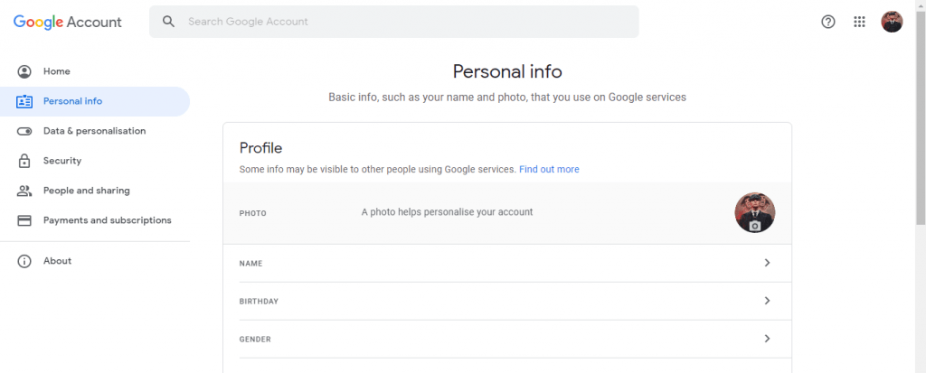 Modifier la photo de profil du compte Google