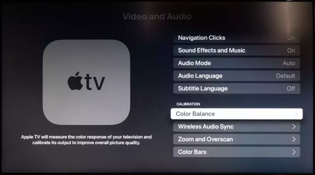 Équilibre des couleurs Apple TV