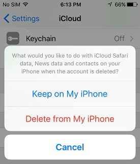cliquez sur l'option supprimer de mon iphone pour supprimer un compte icloud 