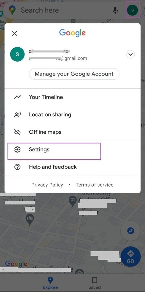 Options de profil Google Maps