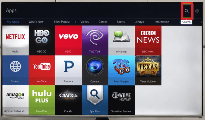 sélectionnez l'icône de recherche pour installer Hulu sur Samsung TV