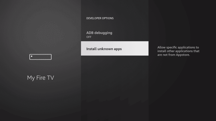 Sélectionnez Installer des applications inconnues pour installer RedBox TV sur Firestick