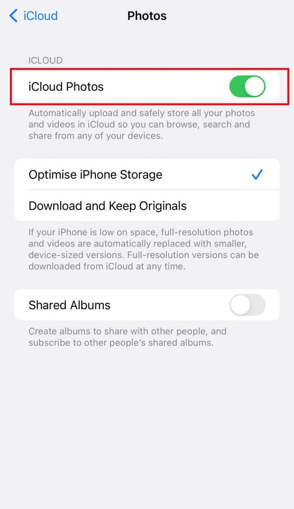 Activez iCloud Photos sur iPhone pour les rendre disponibles sur MacBook Air