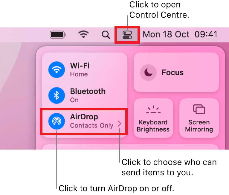 Définir AirDrop sur Tout le monde sur MacBook Air