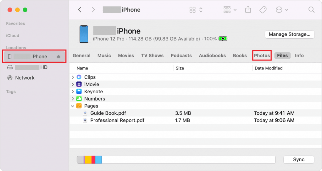 Cliquez sur le nom de votre iPhone pour transférer ses photos sur MacBook Air