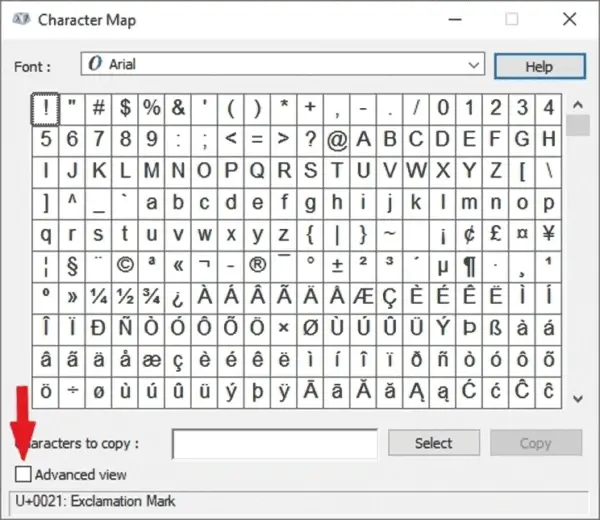Utilisation de la table des caractères pour saisir un demi-symbole