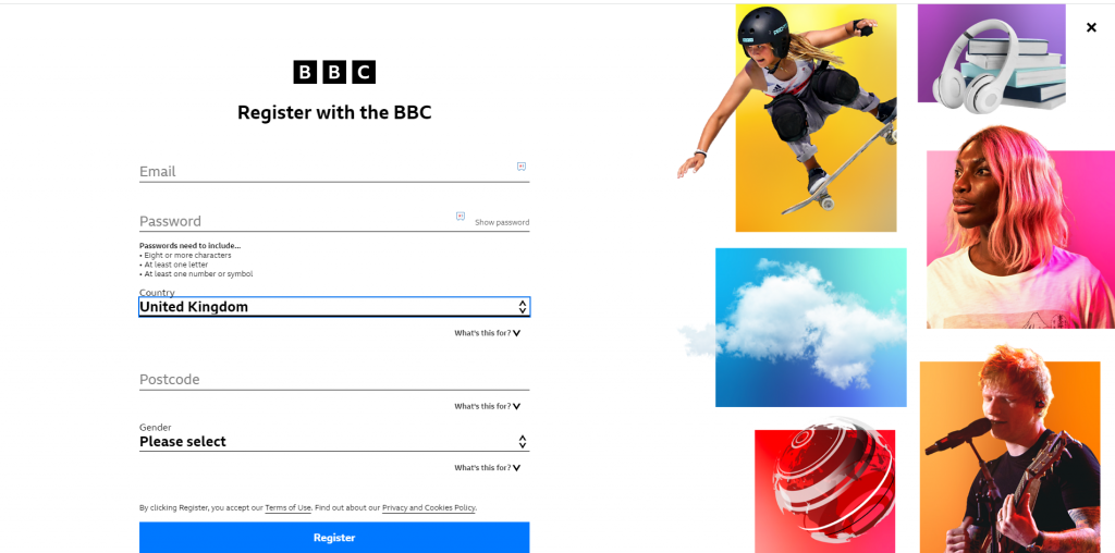 Appuyez sur S'inscrire sur le site Web de la BBC