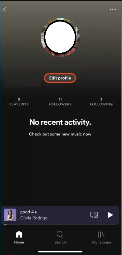 Cliquez sur modifier le profil pour changer le nom d'utilisateur Spotify