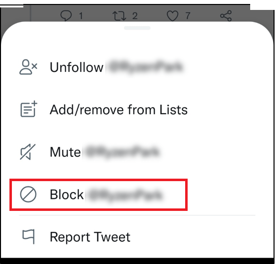 Sélectionnez bloquer pour bloquer Bloquer quelqu'un sur Twitter