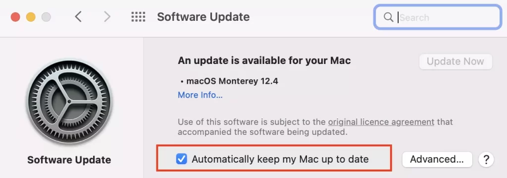 Cochez la case pour mettre à jour votre Mac automatiquement