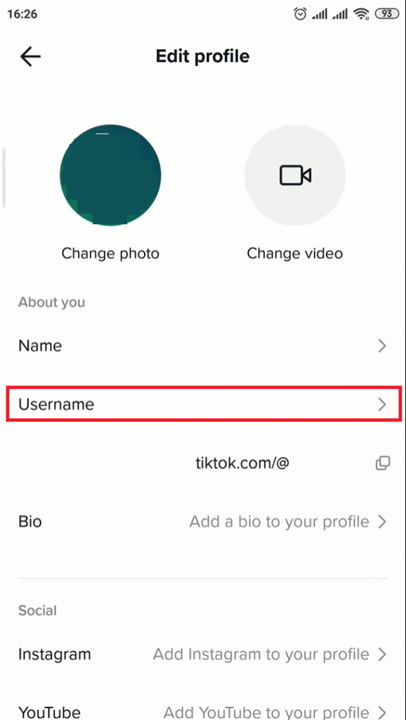 Sélectionnez Nom d'utilisateur pour changer le nom d'utilisateur TikTok