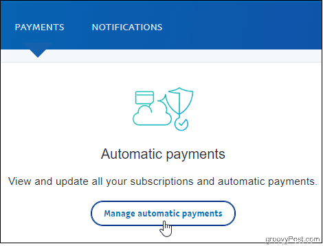 Cliquez sur Gérer les paiements automatiques