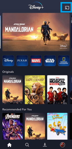 Cliquez sur l'icône Cast pour Chromecast Disney Plus 